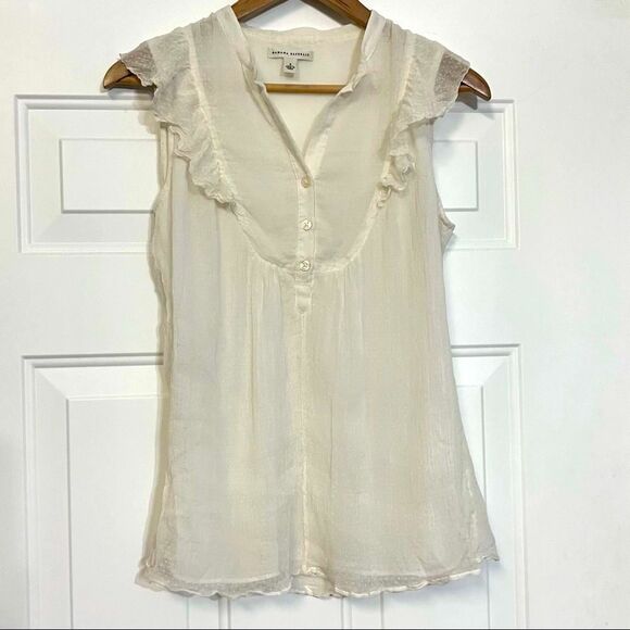 VTG Banana Republic Ivory Swiss Dot 100% Silk Chiffon Flutter Sleeveless Top S - Picture 1 of 12